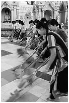 Floor sweepers, Shwedagon Pagoda. Yangon, Myanmar ( black and white)