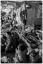 Infant sleeping in cradle in Nyaung U market. Bagan, Myanmar ( black and white)