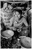 Vendor and scale, Nyaung U market. Bagan, Myanmar ( black and white)