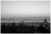 Archeological area at sunset. Bagan, Myanmar ( black and white)