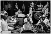 Traditional Musicians during puppet show. Bagan, Myanmar ( black and white)