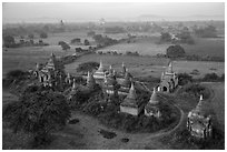 Aerial view of a complex of temples. Bagan, Myanmar ( black and white)