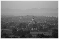 Aerial view of Bagan archeological site. Bagan, Myanmar ( black and white)