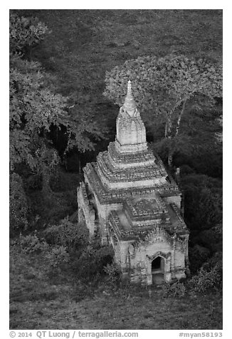 Aerial view of a small temple. Bagan, Myanmar (black and white)