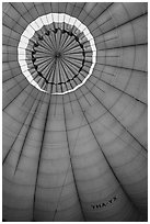 Top vent inside hot air balloon. Bagan, Myanmar ( black and white)