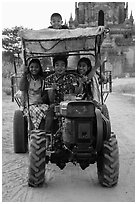 Children driving tractor, Minnanthu village. Bagan, Myanmar ( black and white)