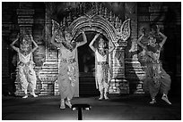 Dancers in traditional costume. Bagan, Myanmar ( black and white)