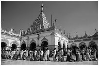 Shinbyu ceremony procession, Mahamuni Pagoda. Mandalay, Myanmar ( black and white)