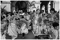 Young girls during novitiation, Mahamuni Pagoda. Mandalay, Myanmar ( black and white)