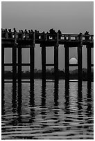 Sun setting behind U Bein Bridge. Amarapura, Myanmar ( black and white)