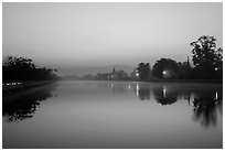 Moat and Mandalay Fort at dawn. Mandalay, Myanmar ( black and white)