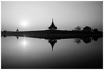 Sunrise, Mandalay Fort moat. Mandalay, Myanmar ( black and white)