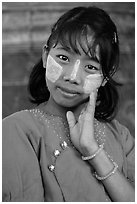 Girl in front of Mingun bell, Mingun. Myanmar ( black and white)