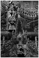 Intricate teak carving, Shwe In Bin Kyaung pagoda. Mandalay, Myanmar ( black and white)