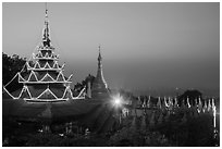 Sutaungpyei Pagoda on top of Mandalay Hill at dawn. Mandalay, Myanmar ( black and white)