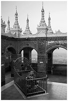 Ogre King and view from  Mandalay Hill. Mandalay, Myanmar ( black and white)