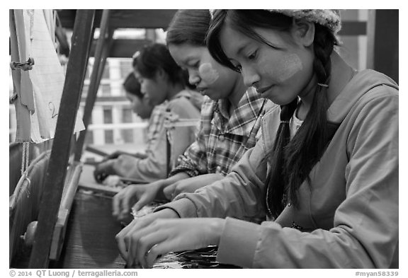 Weaving workshop. Amarapura, Myanmar (black and white)