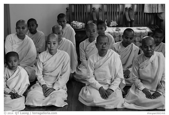 Women scholars, Zayar Theingi Nunnery, Sagaing. Myanmar (black and white)