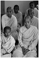 Nuns of various ages, Zayar Theingi Nunnery, Sagaing. Myanmar ( black and white)