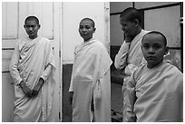 Nuns and pastel walls, Zayar Theingi Nunnery, Sagaing. Myanmar ( black and white)