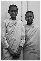 Two nuns, Zayar Theingi Nunnery, Sagaing. Myanmar ( black and white)