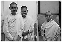 Smiling nuns, Zayar Theingi Nunnery, Sagaing. Myanmar ( black and white)