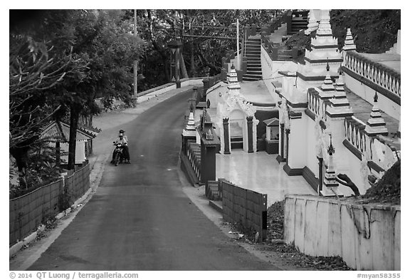 Road up Sagaing Hill, Sagaing. Myanmar (black and white)