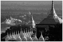 Stupas and Ayeyarwady river seen from Sagaing Hill. Myanmar ( black and white)