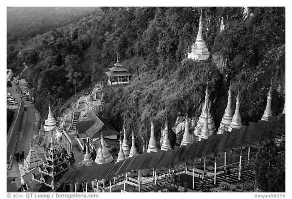 Covered stairway to the caves. Pindaya, Myanmar (black and white)