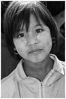 Schoolgirl with thanaka past, Nyaung Shwe. Inle Lake, Myanmar ( black and white)