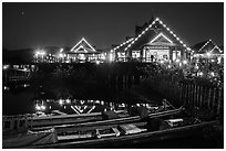 Entrance of Myanmar Treasure Resort at night. Inle Lake, Myanmar ( black and white)