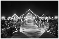 Main deck of Myanmar Treasure Resort at night. Inle Lake, Myanmar ( black and white)