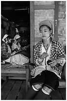 Kayan women at Win Yadanar workshop, Ywama Village. Inle Lake, Myanmar ( black and white)