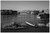 Canal intersection. Inle Lake, Myanmar ( black and white)