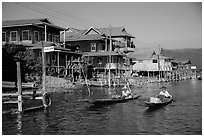 Houses on stilts in Ywama Village. Inle Lake, Myanmar ( black and white)