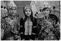 Greeters in traditional costume. Inle Lake, Myanmar ( black and white)