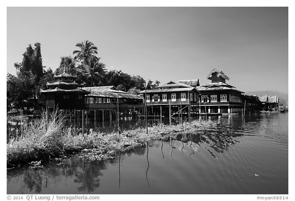 Nga Phe Kyaung monastery. Inle Lake, Myanmar (black and white)