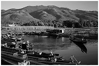 Canal, fields, and hills, Maing Thauk Village. Inle Lake, Myanmar ( black and white)