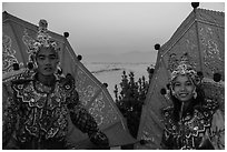 Greeters at dawn. Inle Lake, Myanmar ( black and white)