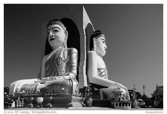 Four Seated Buddha shrine, Kyaik Pun Paya. Bago, Myanmar (black and white)