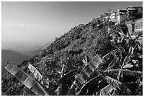 Kelasa Hilltop with golden rock in the distance. Kyaiktiyo, Myanmar ( black and white)