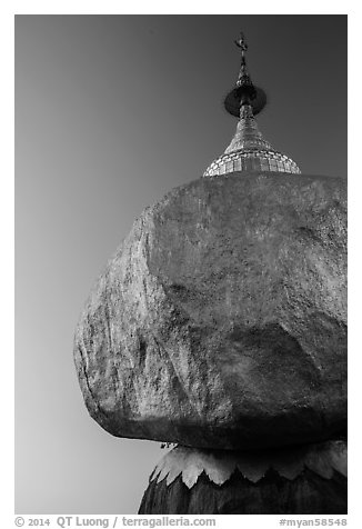 Golden Rock and Kyaiktiyo Pagoda at sunset. Kyaiktiyo, Myanmar (black and white)