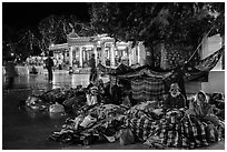 Pilgrims camp on the plaza. Kyaiktiyo, Myanmar ( black and white)