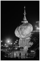 Golden Rock at night. Kyaiktiyo, Myanmar ( black and white)