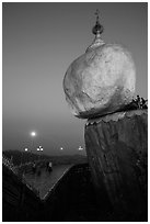 Golden Rock and lower platform at dawn. Kyaiktiyo, Myanmar ( black and white)