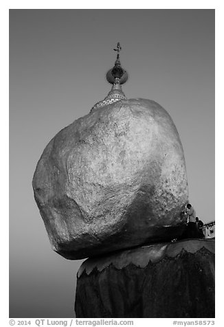 Golden rock gleaming at dawn. Kyaiktiyo, Myanmar (black and white)