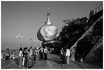 Pilgrims on platform below Golden Rock. Kyaiktiyo, Myanmar ( black and white)