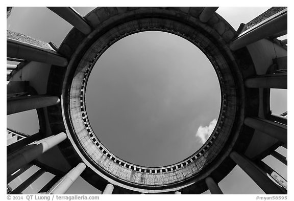 Looking up Taukkyan War Memorial. Bago, Myanmar (black and white)