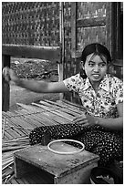 Woman making a lacquer bowl,  Mingun village. Bagan, Myanmar ( black and white)