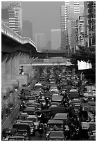 Traffic jam. Bangkok, Thailand ( black and white)